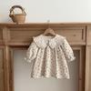 Korean Style Floral Long Sleeve Princess Dress & Baby Romper Set for Girls