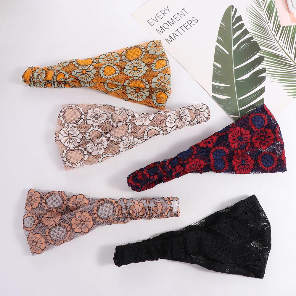 Hollow Mesh Flower Headband Hair Hoop Wide Side Head Wrap Fashion Lace Hairbands  Party