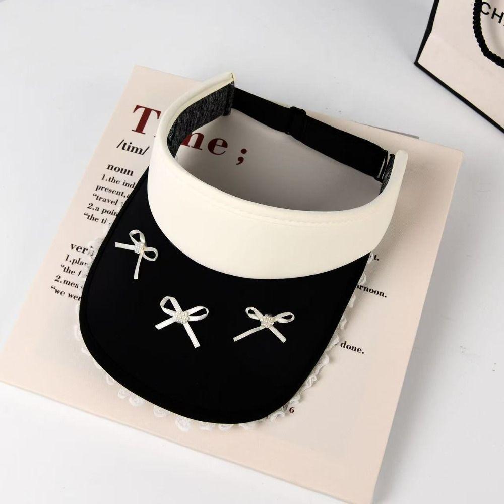 Lace Brim Lady's Sun Hat Bowknot Sun Protection Hat Cartoon Empty Top Cap  Women