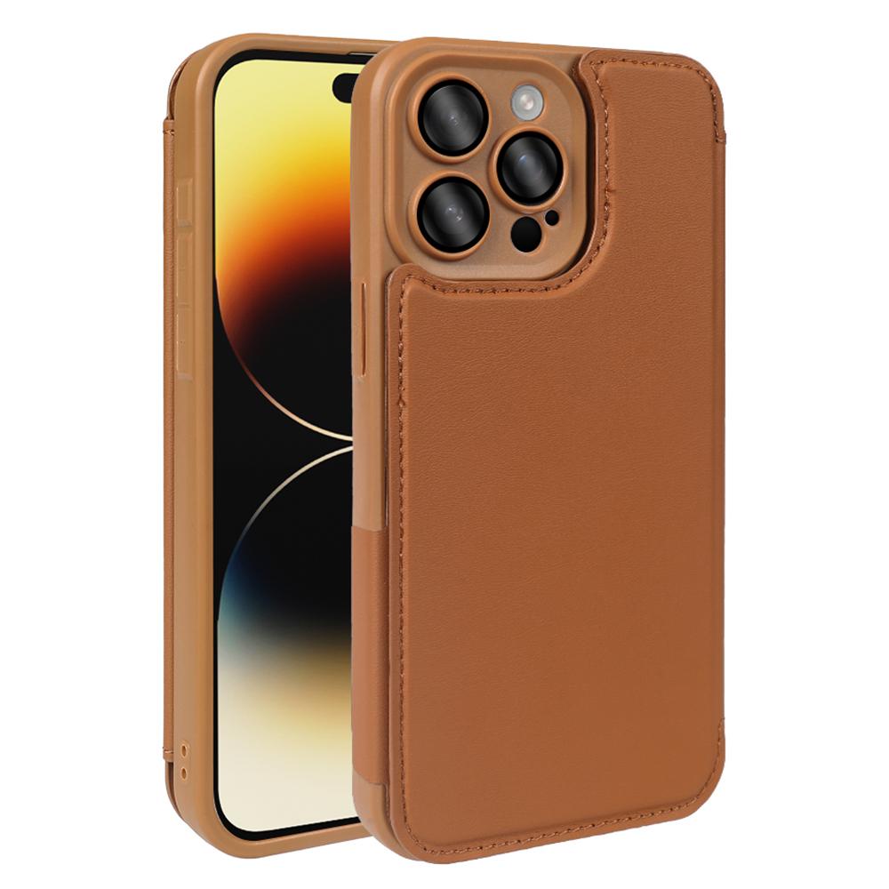 

For iPhone 14 Pro Max Magnetic Case RCS Eco Friendly Flip Phone Cover with Kickstand RFID Blocking Brown