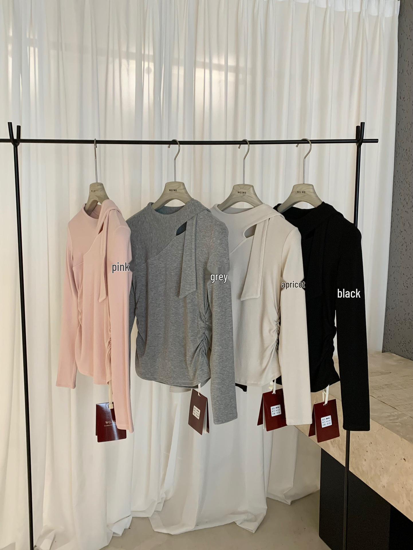 Autumn 2025 Women s Petite Ribbon Long Sleeve T-shirt Medium абрикосовый