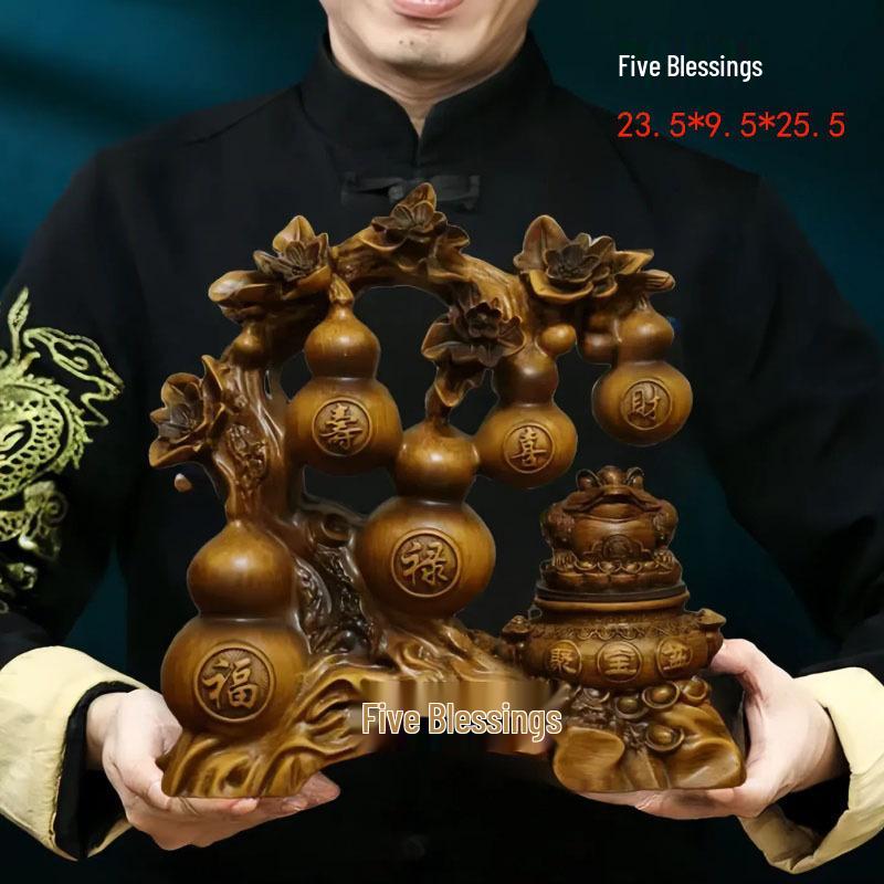 Prosperity Gourd Ornament: Five Blessings Decor for Living Room, Office, or Wine Cabinet