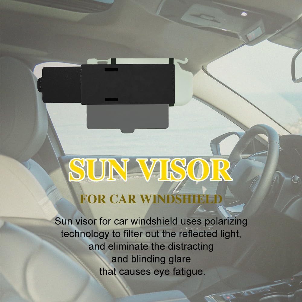 Polarized Car Sun Visor Extension With PC Lens And Side Sunshade, Anti-Glare Windshield Visor - Universal For Most Cars (Black)