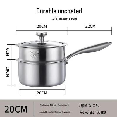 Bald 316 Stainless Steel Milk Pot with Steamer