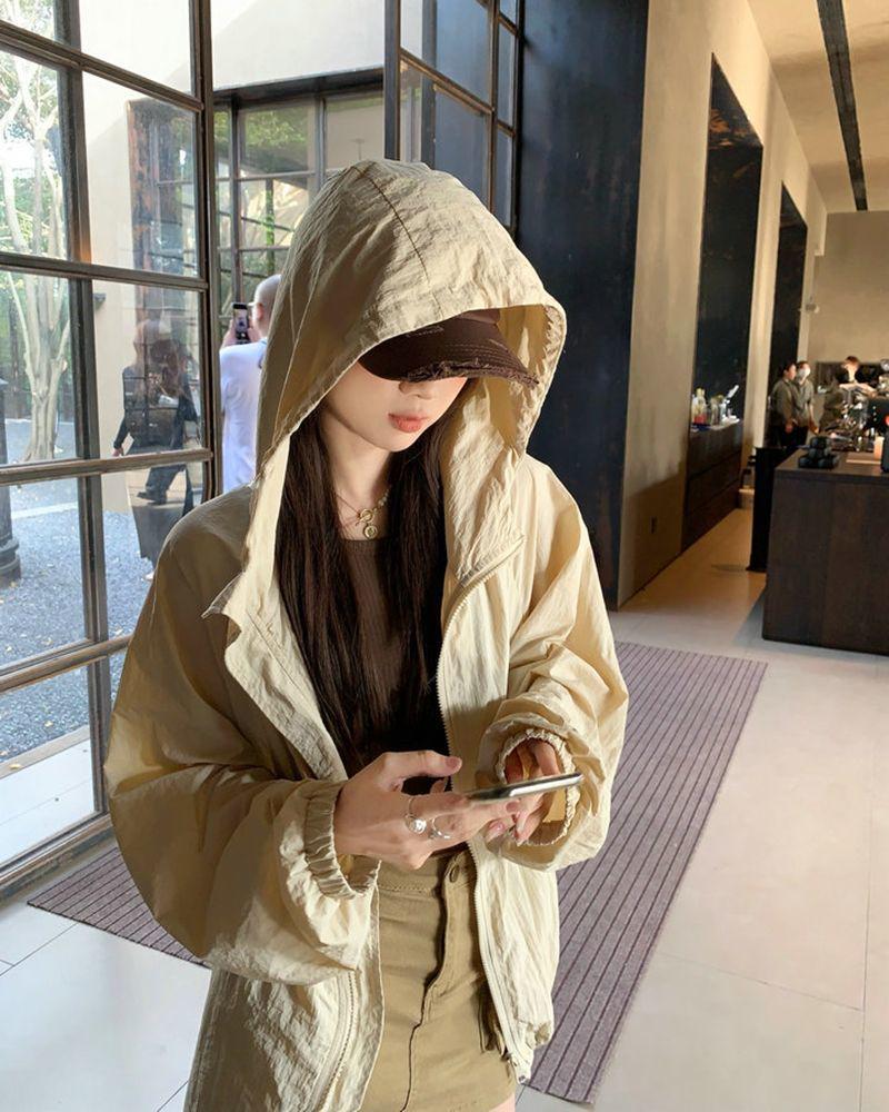 Women's Casual Sporty Long Sleeve Jacket - Spring Versatile Hooded Sun Protection Coat