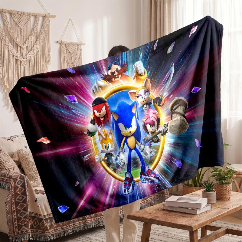 Sonic the Hedgehog Printed Flannel Blanket, Skin Friendly Warm Throw for Indoor Couch Bed Daily Use