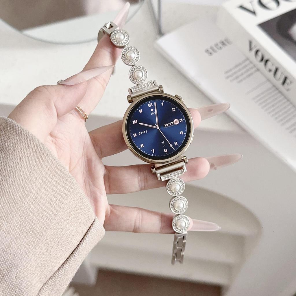 French Style Pearl Metal Chain Band for Apple Watch 11, iWatch 10987E, Huawei GT6, Xiaomi 9
