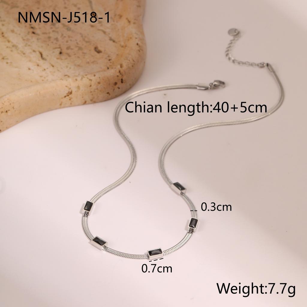 GEMCHIC Women's Vintage Geometry Square Zircon Stainless Steel Choker Necklace Flat Snake Chain Trendy Fashion Jewelry