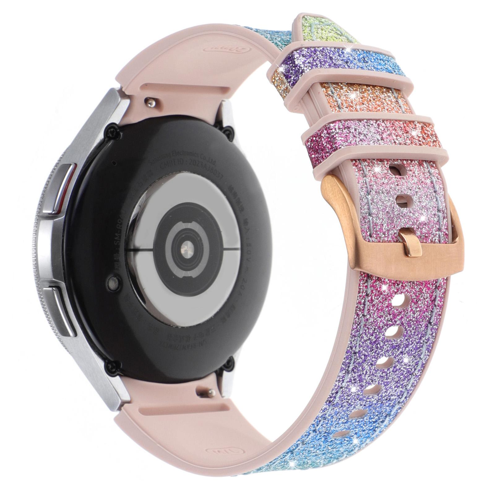 

Glitter Band for Samsung Galaxy Watch7/Watch6/Watch6 Classic/Watch5/Watch5 Pro/Watch4/Watch4 Classic Leather Coated Silicone Strap Rainbow
