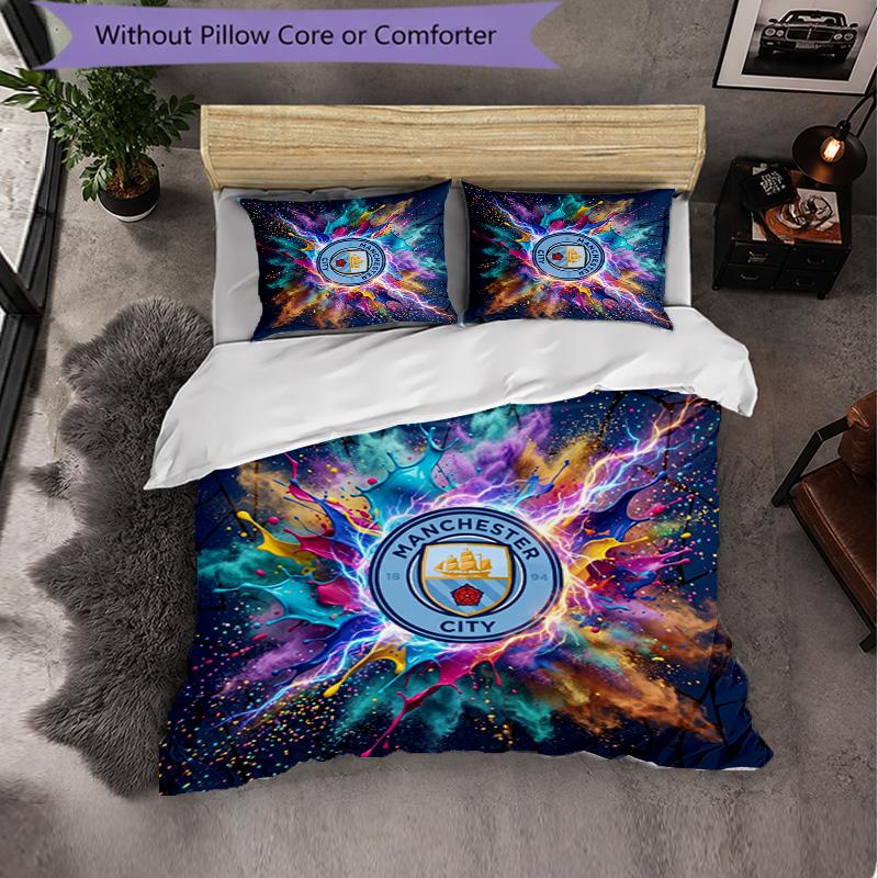 Set Lenzuola Manchester City Modello 3 Pezzi Morbida Copripiumino in Microfibra con Federe per Camera da Letto