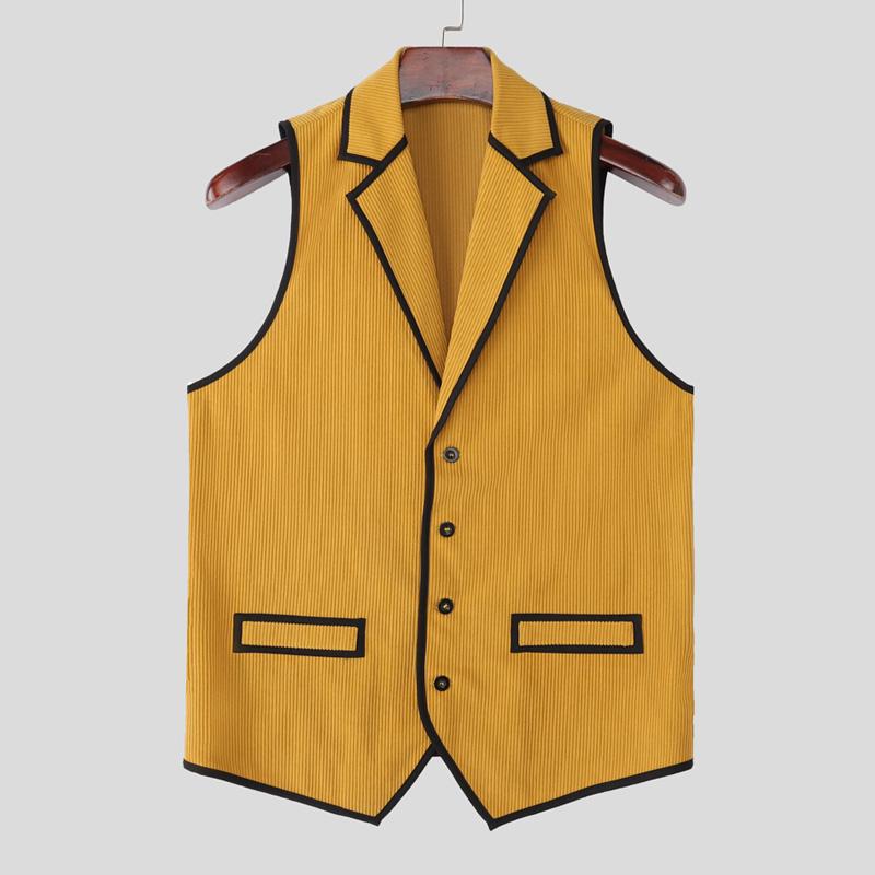 INCERUN Fashion Men Lapel Neck Sleeveless Stitching Buttons Casual Slim Thin Waistcoat Tops