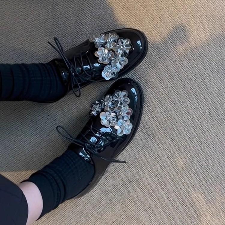 Silvers Flowers Bling Bling Women Ballet Shoes Round Toe Hollow Flats Casual Shoes Women's Summer Mary Jane Sneakers