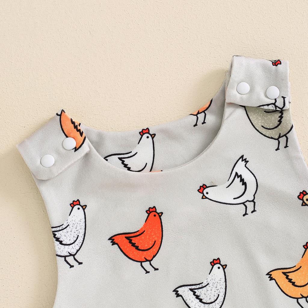 Baby Girls Boys Rompers Infant Hen Print Straps Sleeveless Bodysuits Summer Clothes Jumpsuits Overalls