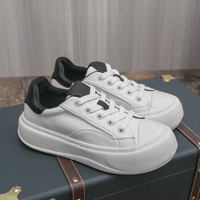 Fashion High Quality Casual Leather Men Board Shoes Thick Bottom Comfy Outdoor Walking Shoes Antiskid Running Lace-Up Shoes