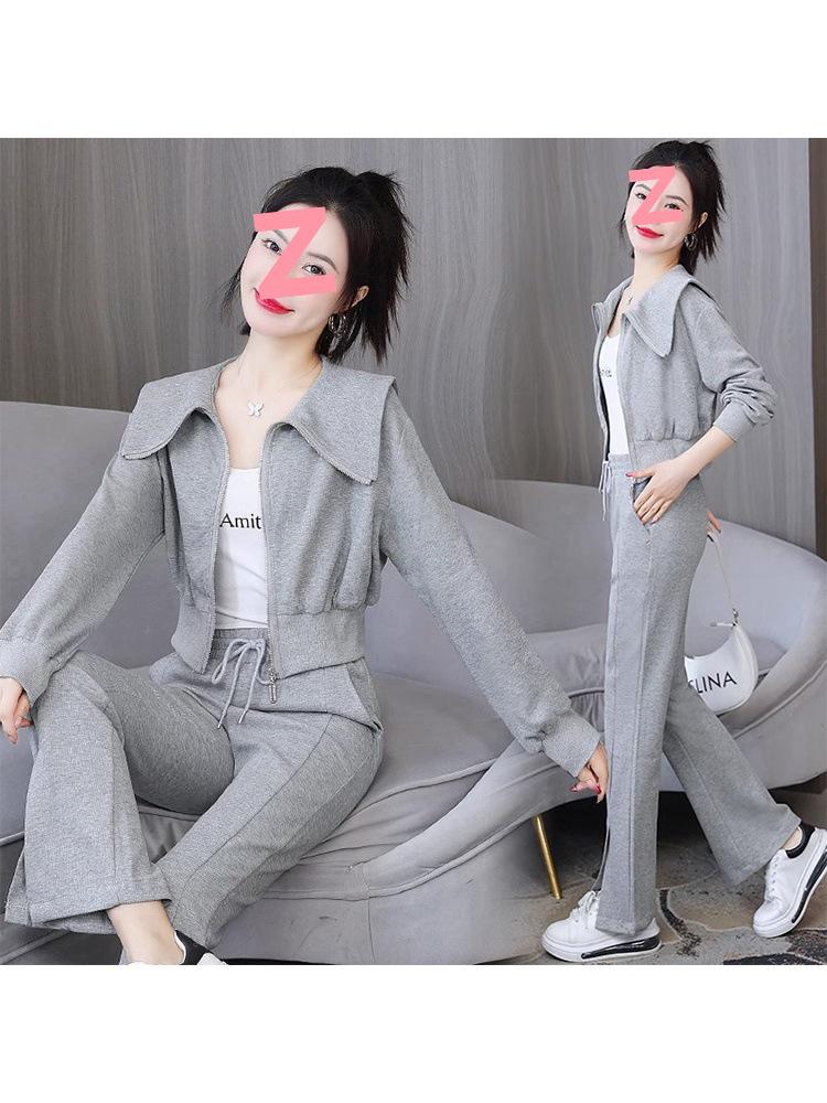 Women's Two-Piece Set: Long-Sleeve Jacket & High-Waist Flared Pants - Casual Sportswear for Spring & Autumn