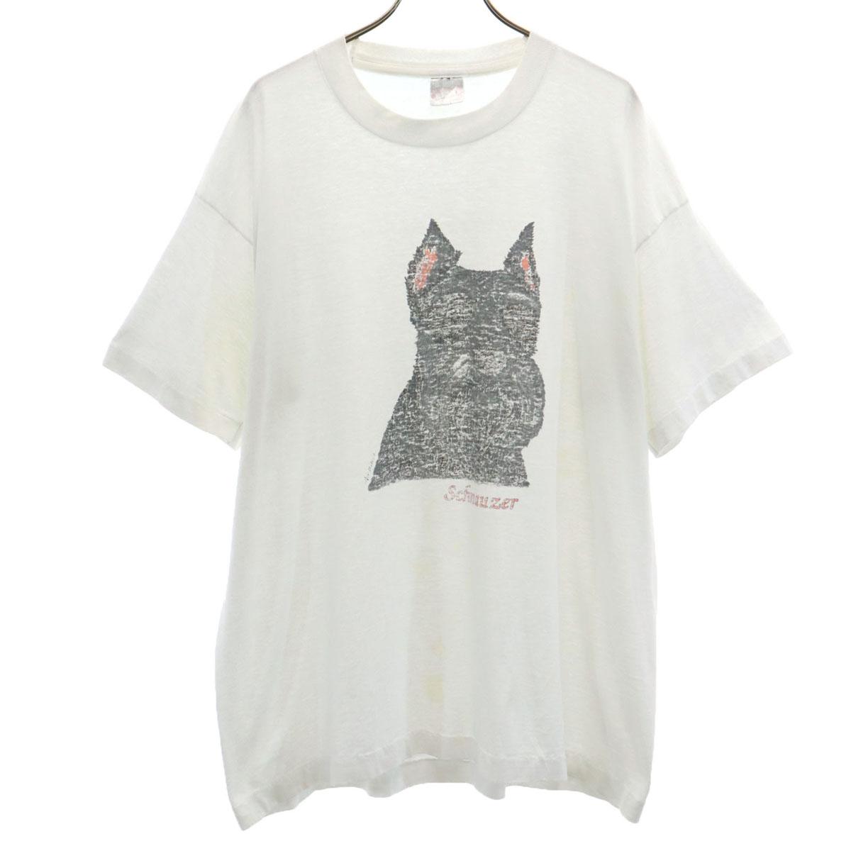 

FRUIT OF THE LOOM ЛУЧШИЙ Принт старого шнауцера 90-х Футболка с коротким рукавом Мужская Б/У