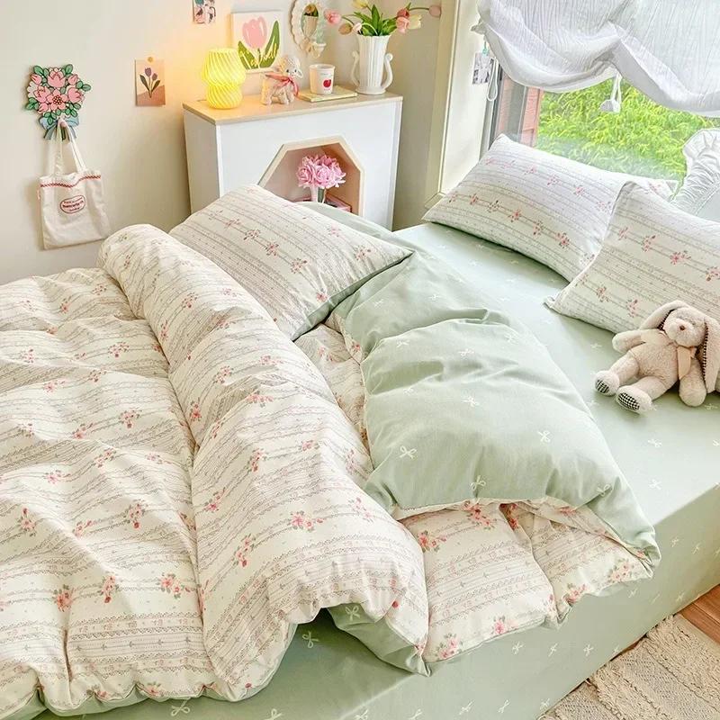 3/4pcs/set 100% Cotton Floral Pattern Duvet Cover Set with Pillowcase Sheet Home Twin Single Queen Size Boys Girls Bedding Sets