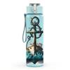1PC Vintage Anchor Marine Pattern 750ml Color Plastic Sports Water Bottle Leakproof Flip Straw Lid Suitable for Sports Office Home Use