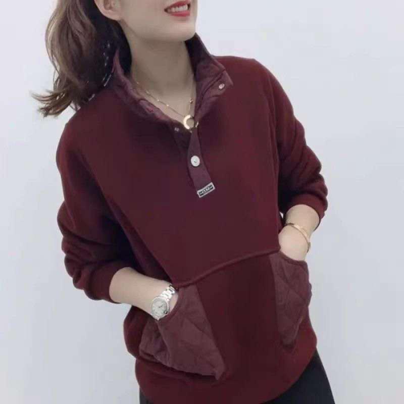 

Women s Plus Size Loose Fleece Hoodie - Thickened, Long Sleeve, New Winter Style XL - Recommended for 115-130 lbs вина червоного кольору