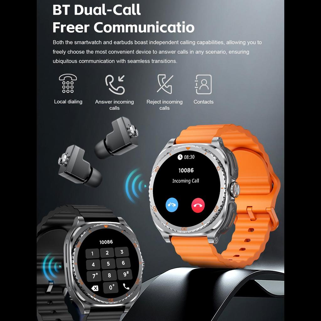 2-in-1 Smartwatch mit kabellosen Ohrhörern, 1,53 Zoll Voll-Touchscreen, Bluetooth, IP67, Kompatibel mit Android iOS
