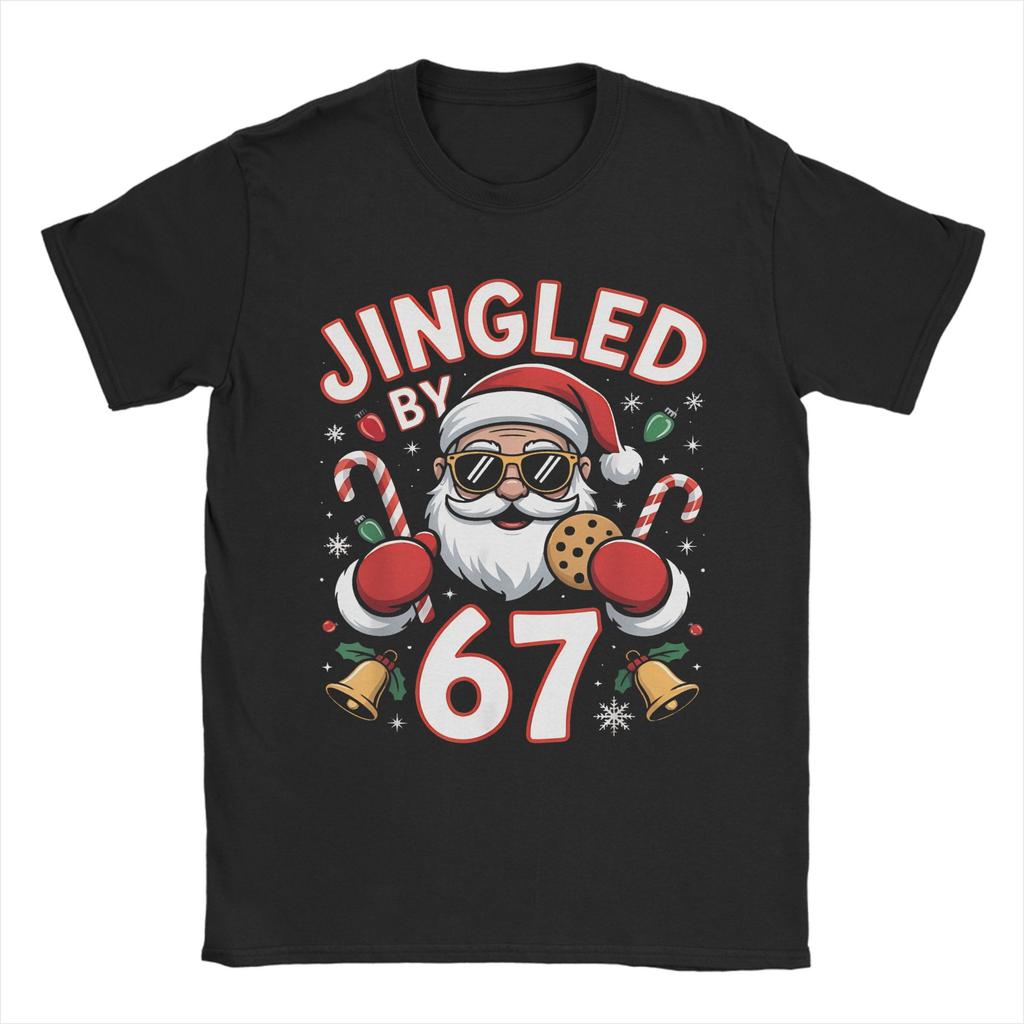 Mens Womens Jingled By 67 Six Seven Brainrot Ugly Christmas Santa  Shirt Pure Cotton New Arrival T-Shirt  Clothing Outfits