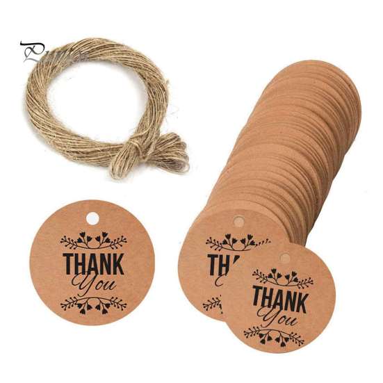 Natürliche Papieranhänger 100 Stück Danke mit Schnur, Runde Geschenkanhänger, Vorgeschnittenes Hochzeitsgastgeschenk-Etikett mit Loch zum Aufhängen für Partygeschenke und