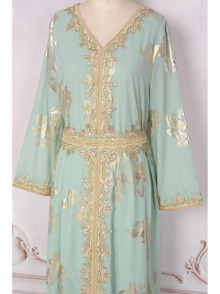Women's Dubai Evening Long Dress with Hot Stamping - European & American Fashion Muslim Travel Wear