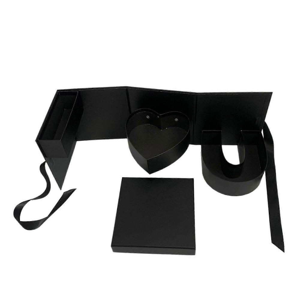 Empty Flower Gift Box Gift Packaging for Celebrations Anniversary Valentines Black