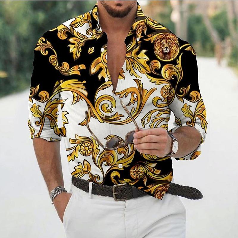 New Luxury Style Print Men's Turn-down Collar Button Shirt Casual Long Sleeve Shirt Fashion Streetwear Trend Tops Comfortable