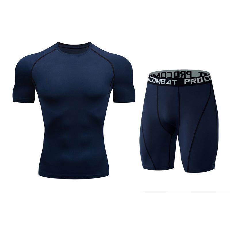 Men's Quick-Dry Athletic Two-Piece Set: Breathable, High-Elastic Short-Sleeve Top & Shorts