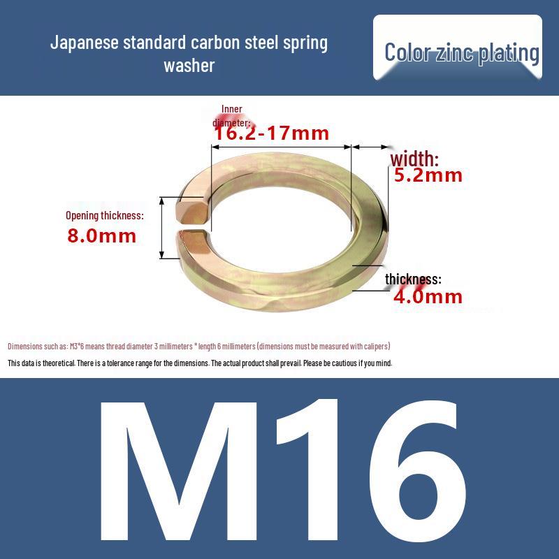 Level 8 Blackened Stainless Steel Anti-Slip Spring Washer, Japanese Standard, Sizes M6, M8, M10, M20.