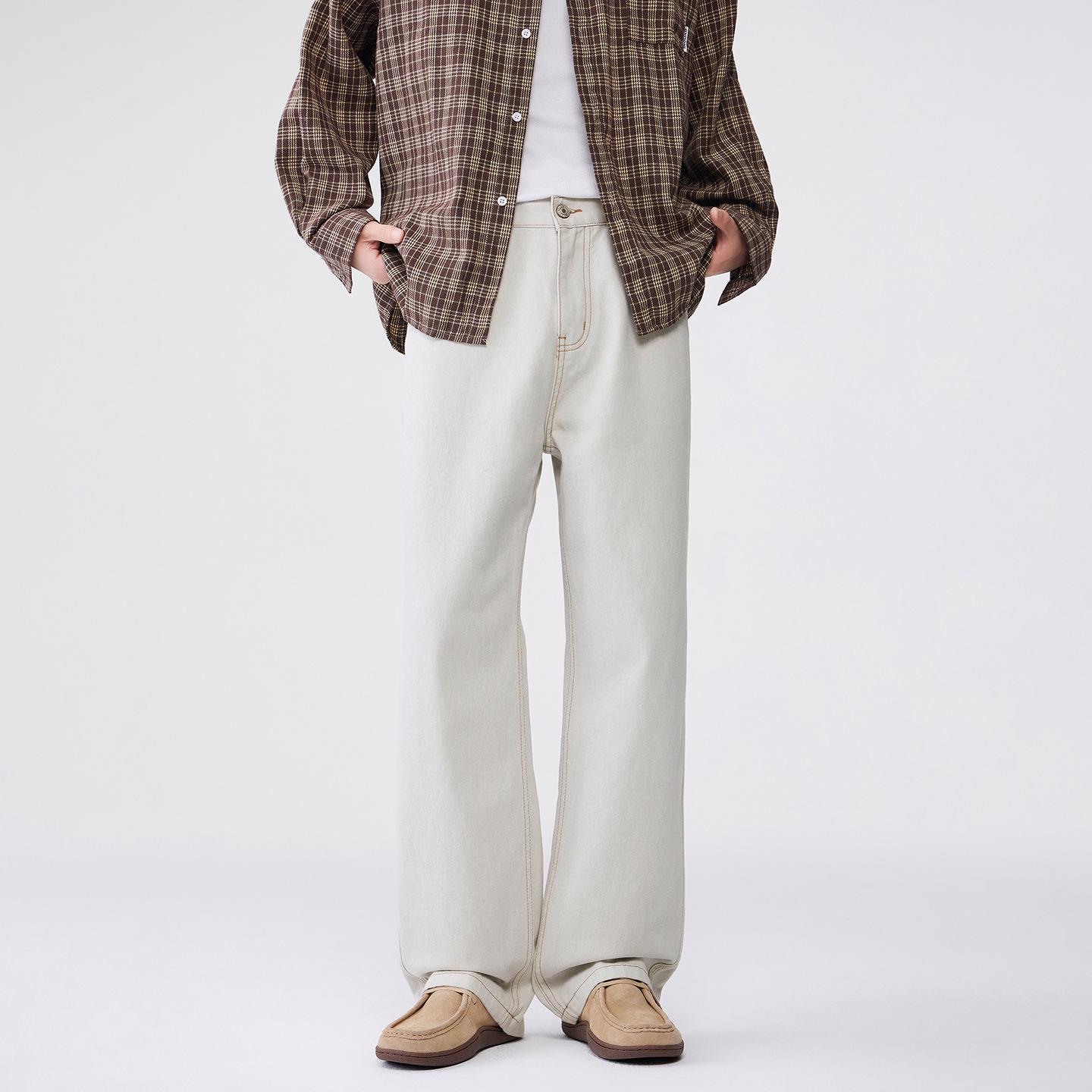 

Мужские джинсы ретро свободного кроя с прямыми штанинами, осень/зима 2025, чистый хлопок, повседневные и универсальные. XL бежевый