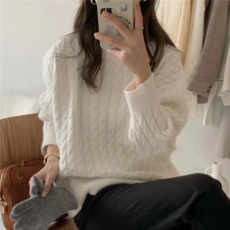 Höst och Vinter Mink Sammetströja Kvinnor Lös Ledig Förtjockad Instickströja Botten Tröja