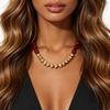Women Choker Gold Tone Marbled Resin Stone Beads Necklace Accessories