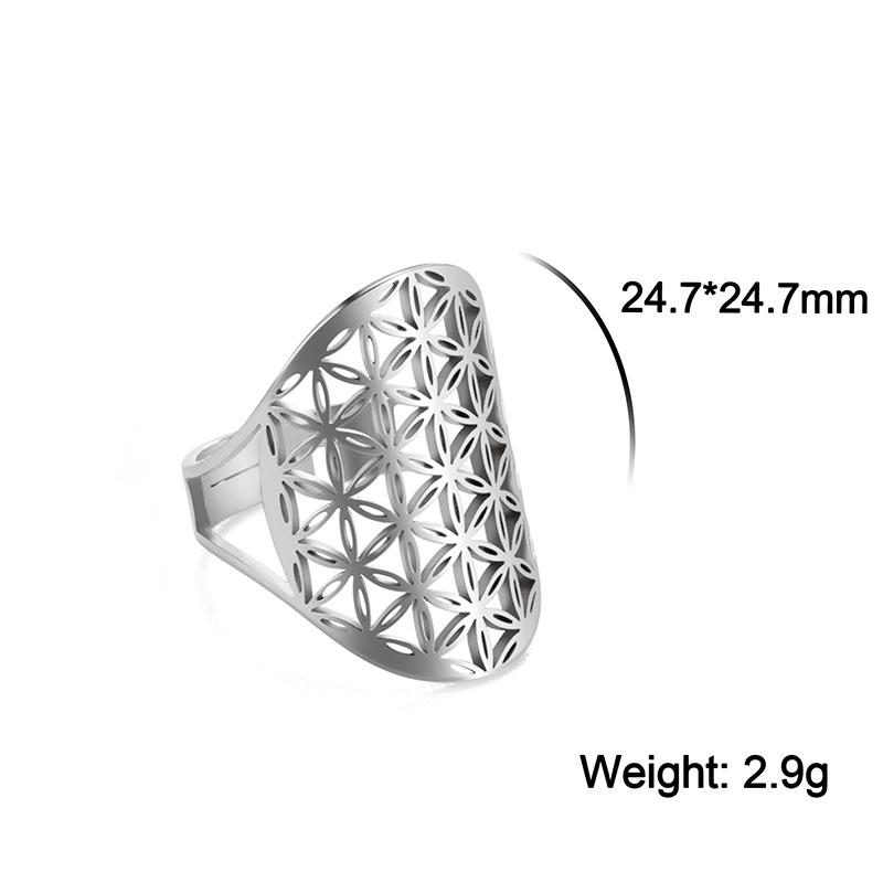 Edelstahl Großer Hohlblumen des Lebens Ring Verstellbar Heilige Geometrie Ringe Für Frauen Männer Schmuck