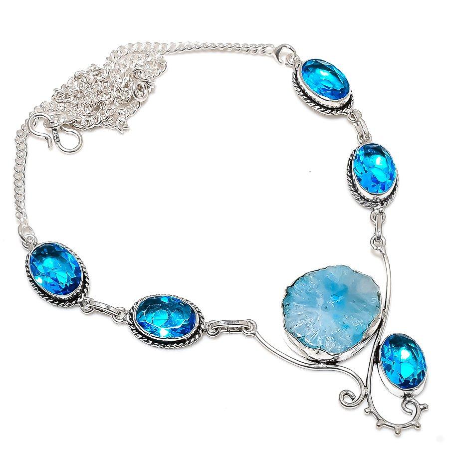 Blue Solar Quartz, Blue Topaz Gemstone 925 Sterling Silver Jewelry Necklace 18"