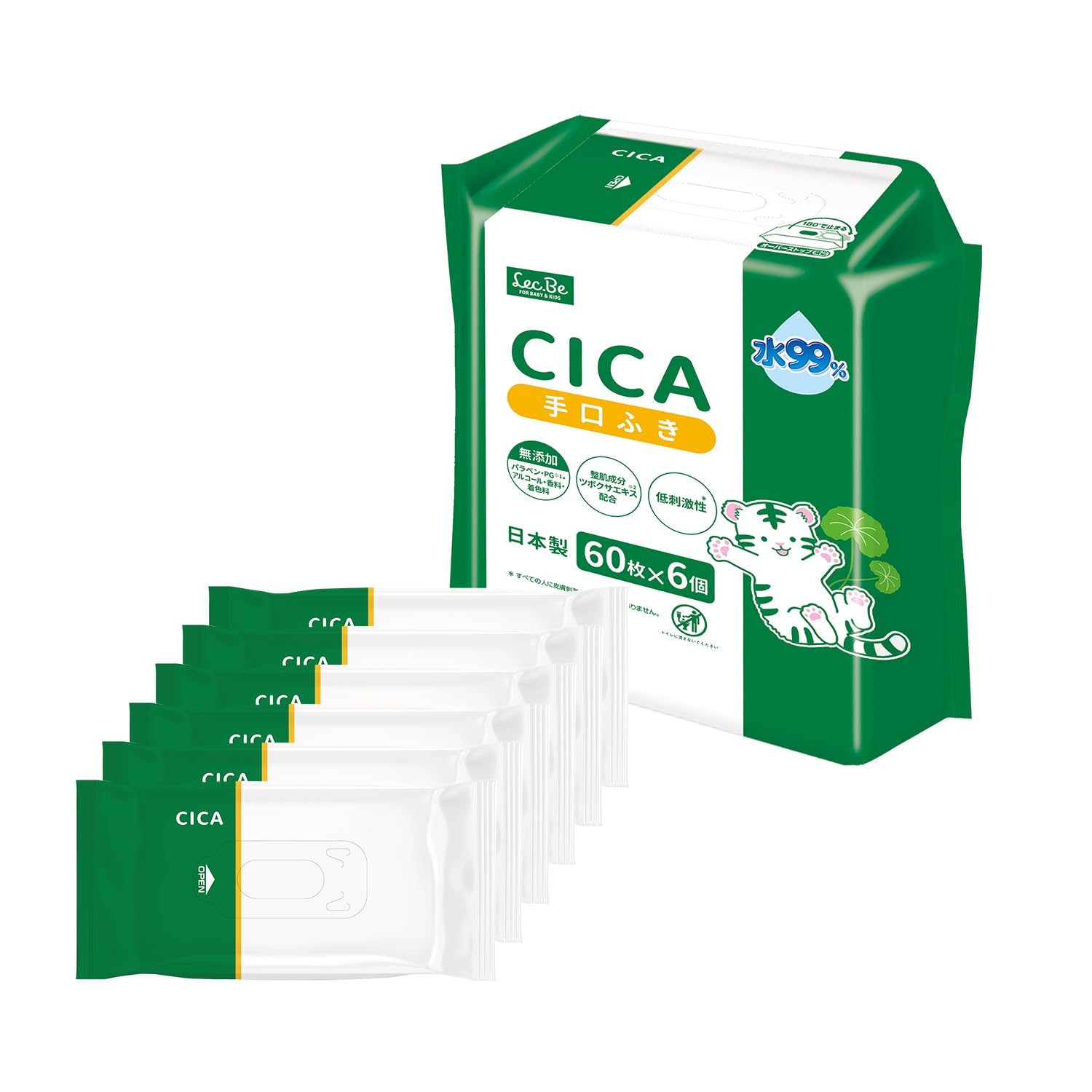 

LEC CICA Влажные салфетки для рук и рта 60 штук x 6 упаковок Кондиционирование кожи Центелла азиатская Чистые Сделано в Японии Салфетки, Салфетки, (360 листов), Ингредиенты