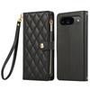 For Google Pixel 9/9 Pro Case Multi Card Slots Zipper Rhombus Leather Phone Cover with Wrist Strap