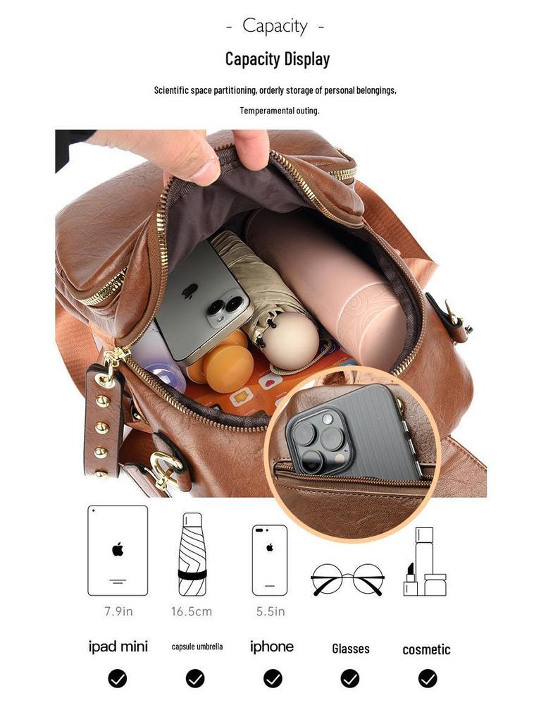 Women's Retro Leather Schoolbag - Versatile, Lightweight, High-Capacity Backpack