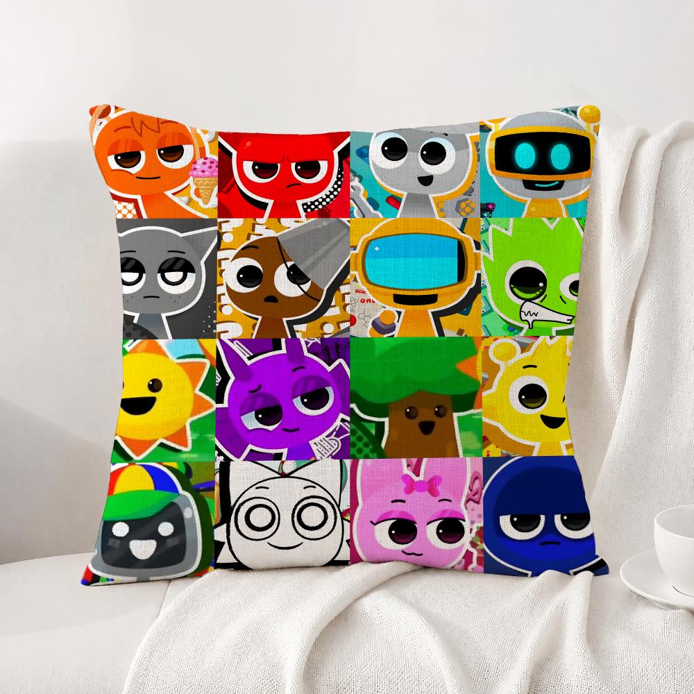 Game Sprunki Cushion Cover Natural Linen Pillowcase Set AllinOne Decor Cushion Cover for Sofa Bedroom Chair
