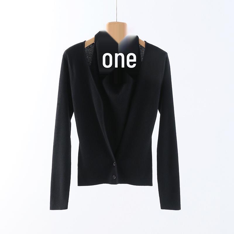 Autumn Two-Piece Wool Blend: Halter Neck Top & Long Sleeve Cardigan One Size чёрный