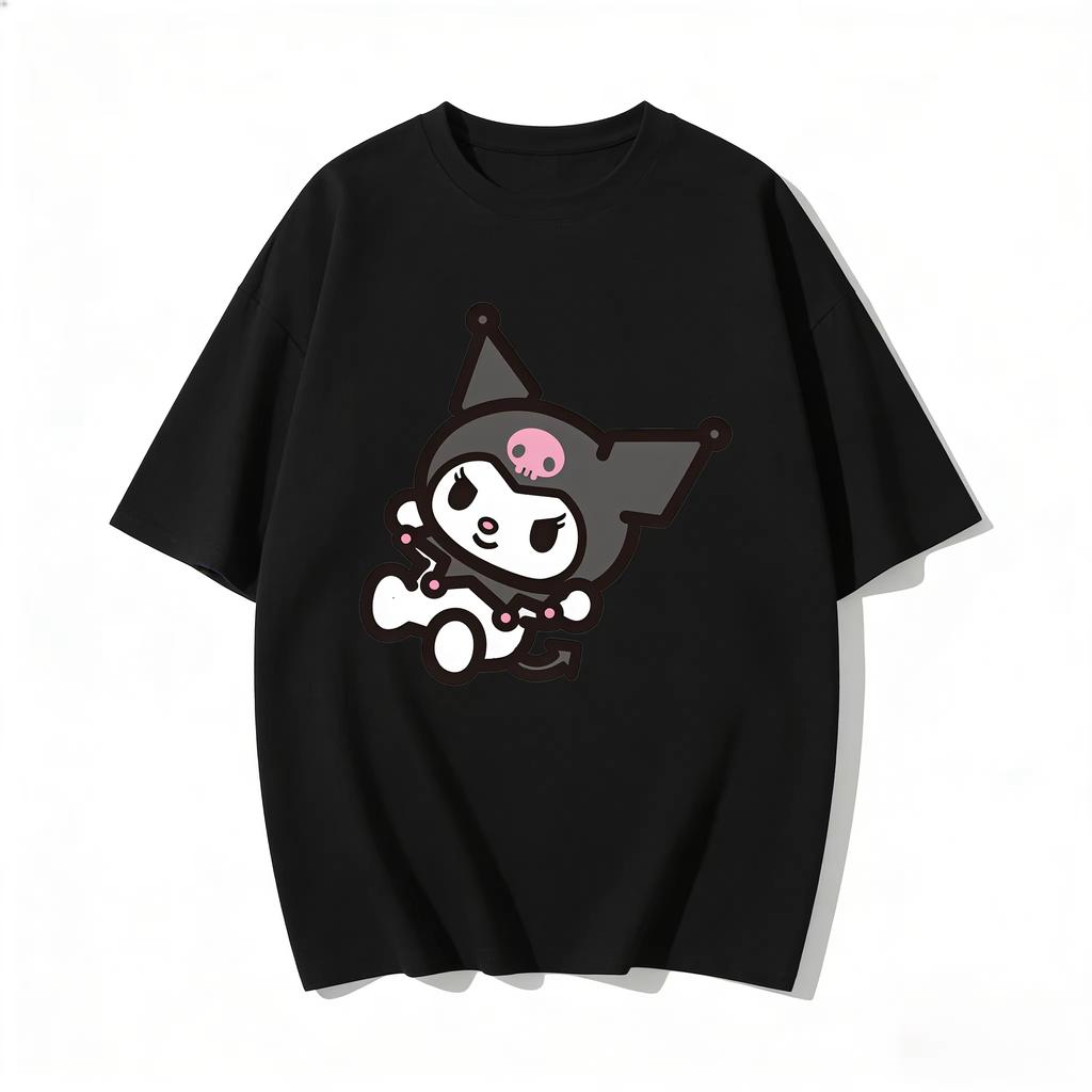 2026 new Summer Kuromi Cute Graphic Tee Casual Short Sleeve Cotton Top for Women Girls Kawaii Cartoon Print Streetwear