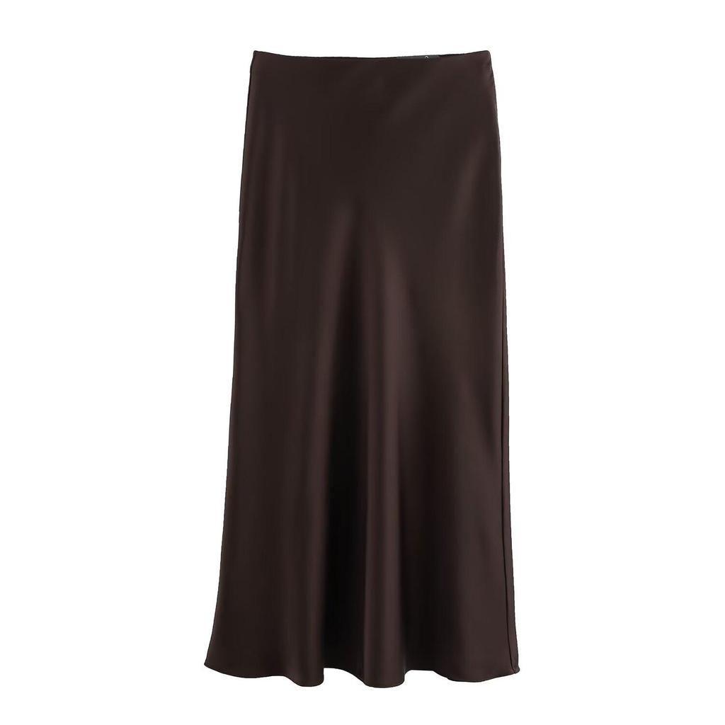 New European & American Style Satin Midi Skirt 8632845