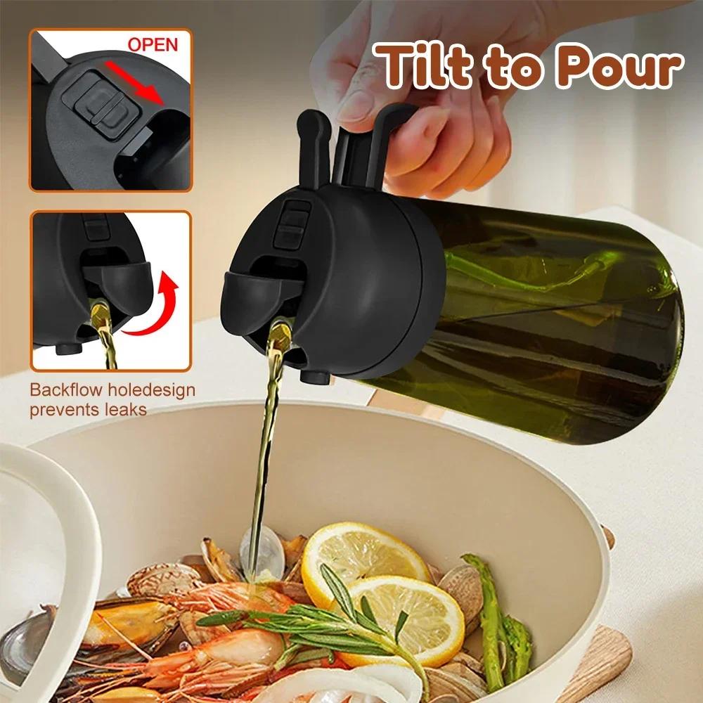 2 in 1 470ML/16oz Light-Blocking Dark Oil Sprayer for Cooking Olive Oil Dispenser Bottle for Kitchen Dark Green Glass Oil Bottle