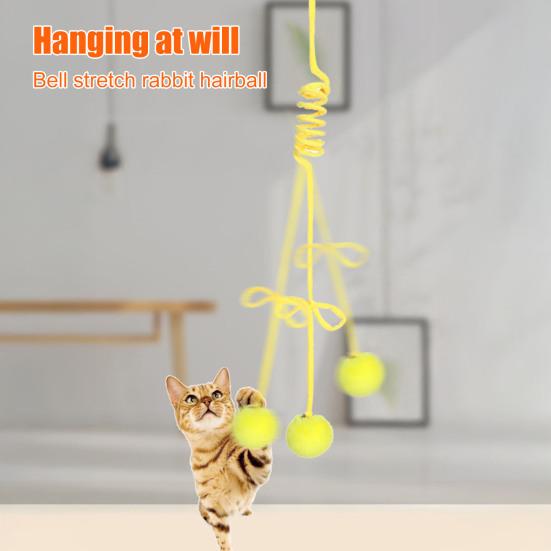 

3Pcs Hanging Fluffy Catnip Ball Toys Play Interactive Kitten Exercise Toy with Bell Long Tail Plush Teaser Ball for Indoor Outdoor Play D