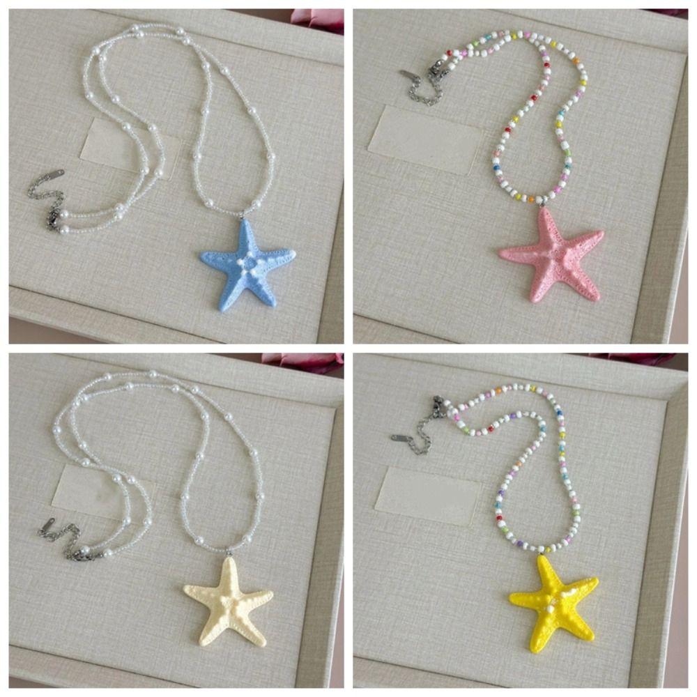 Bohemian Starfish Necklace Dopamine Bead Summer Clavicle Chain Starfish Choker Photography Props