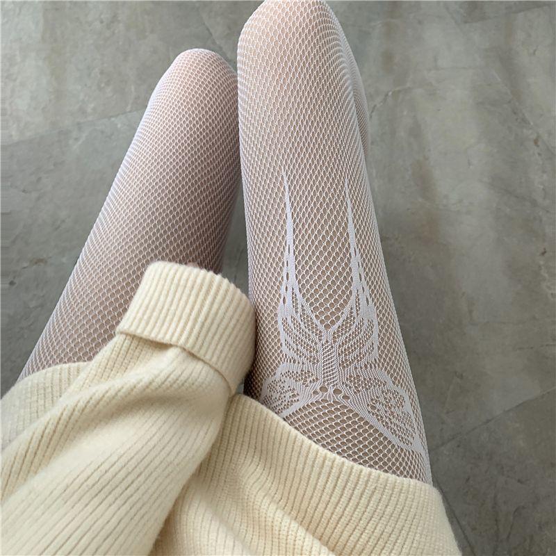 Sexy Butterfly Jacquard Fishnet Stockings - One-Leg and One Big Butterfly Design