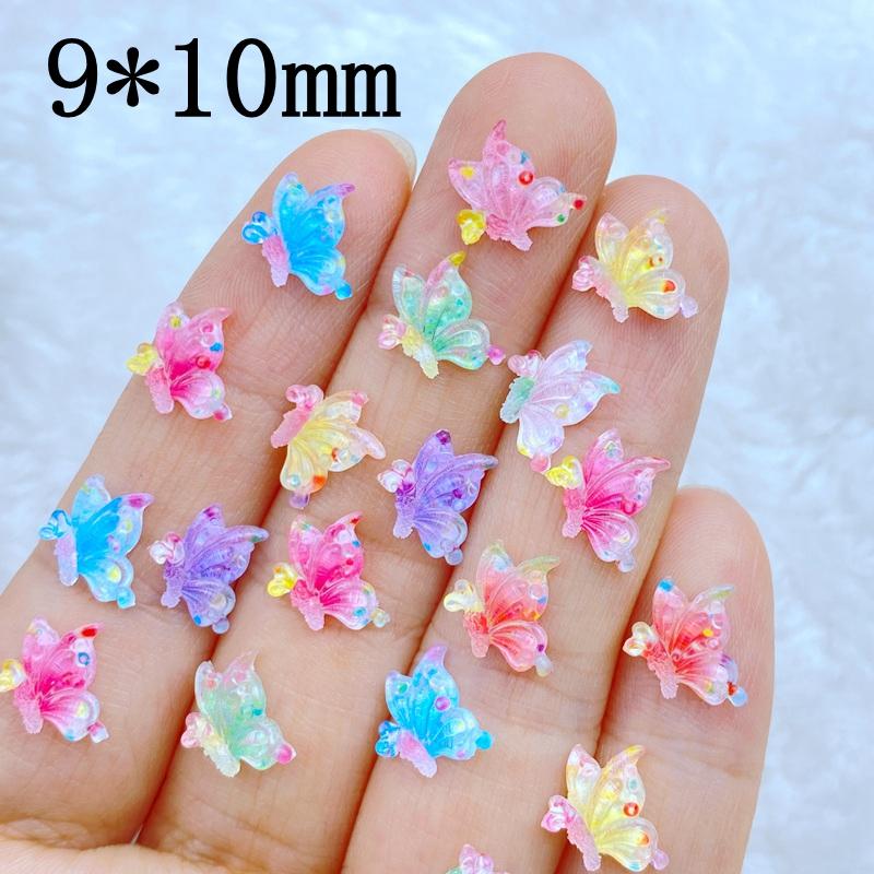 50Pcs New Cute  Resin Mini 9*10mm Beautiful Butterfly Series Flat Back Manicure Parts Embellishments For Hair Bows Accessories