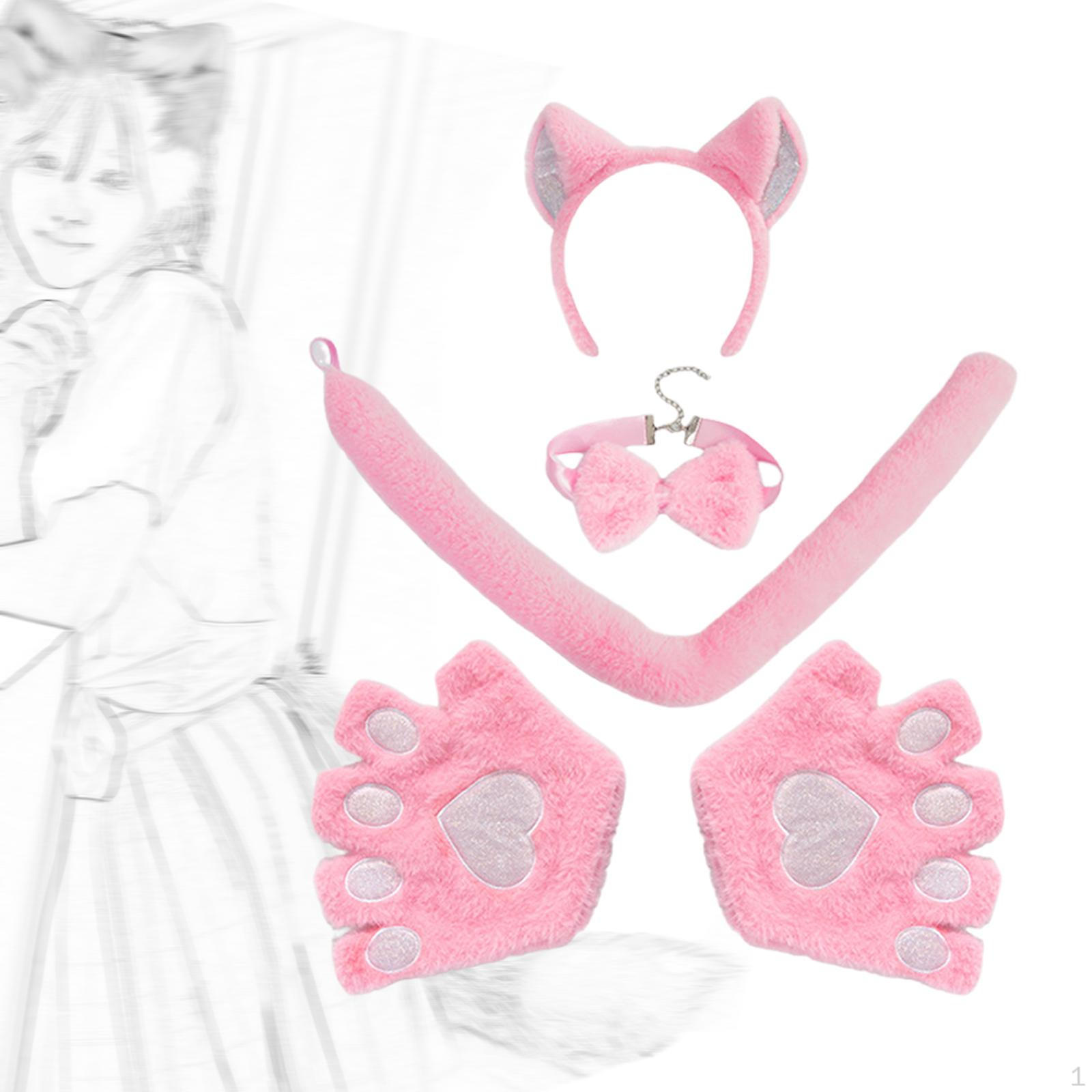 

Пушистые кошачьи уши, галстук-бабочка, лапы и хвост, милый наряд для карнавала