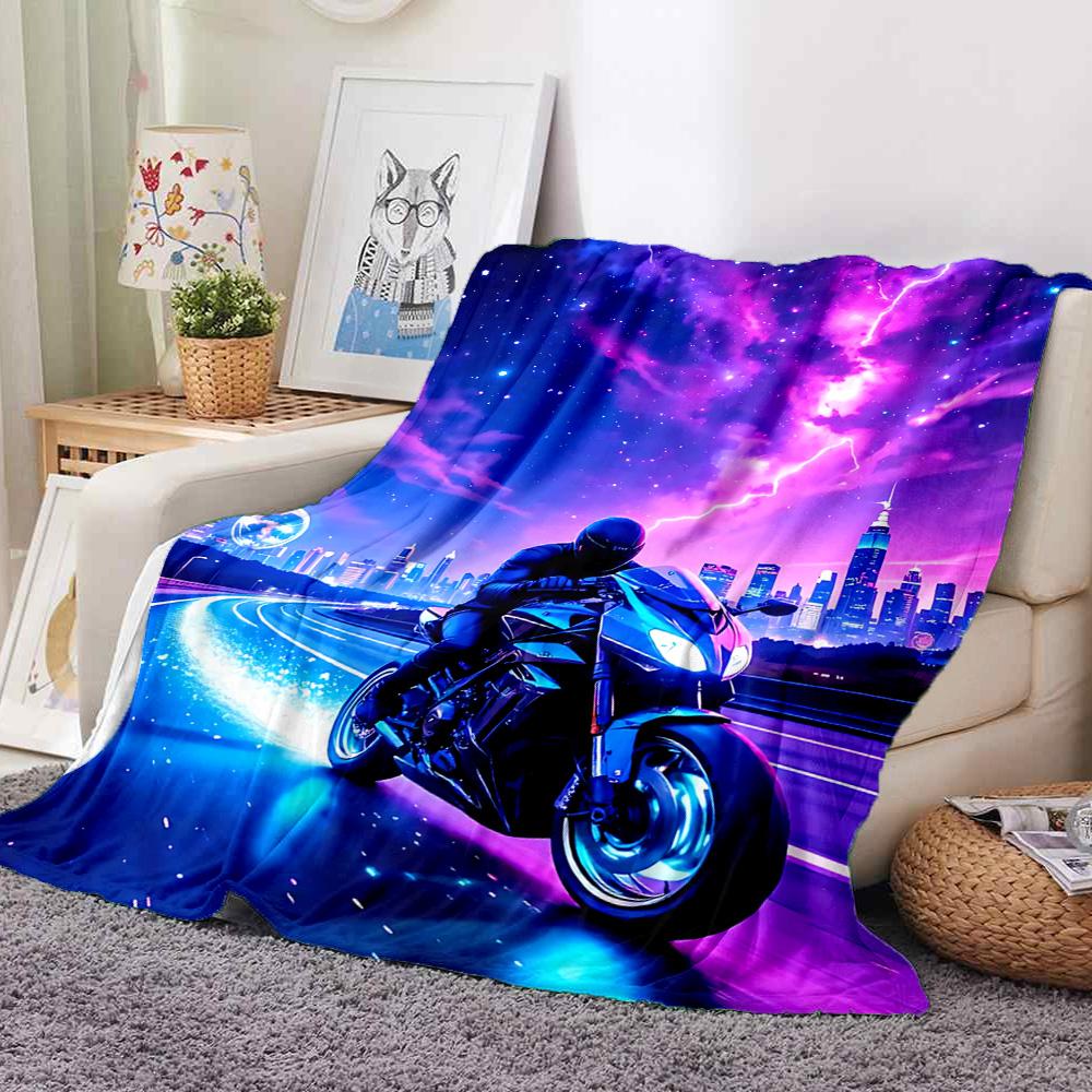 Motorcycle Night Flannel Blanket Throw Blanket Soft Warm Sofa Bed Camping home Decor Unique Christmas Gift C9261695